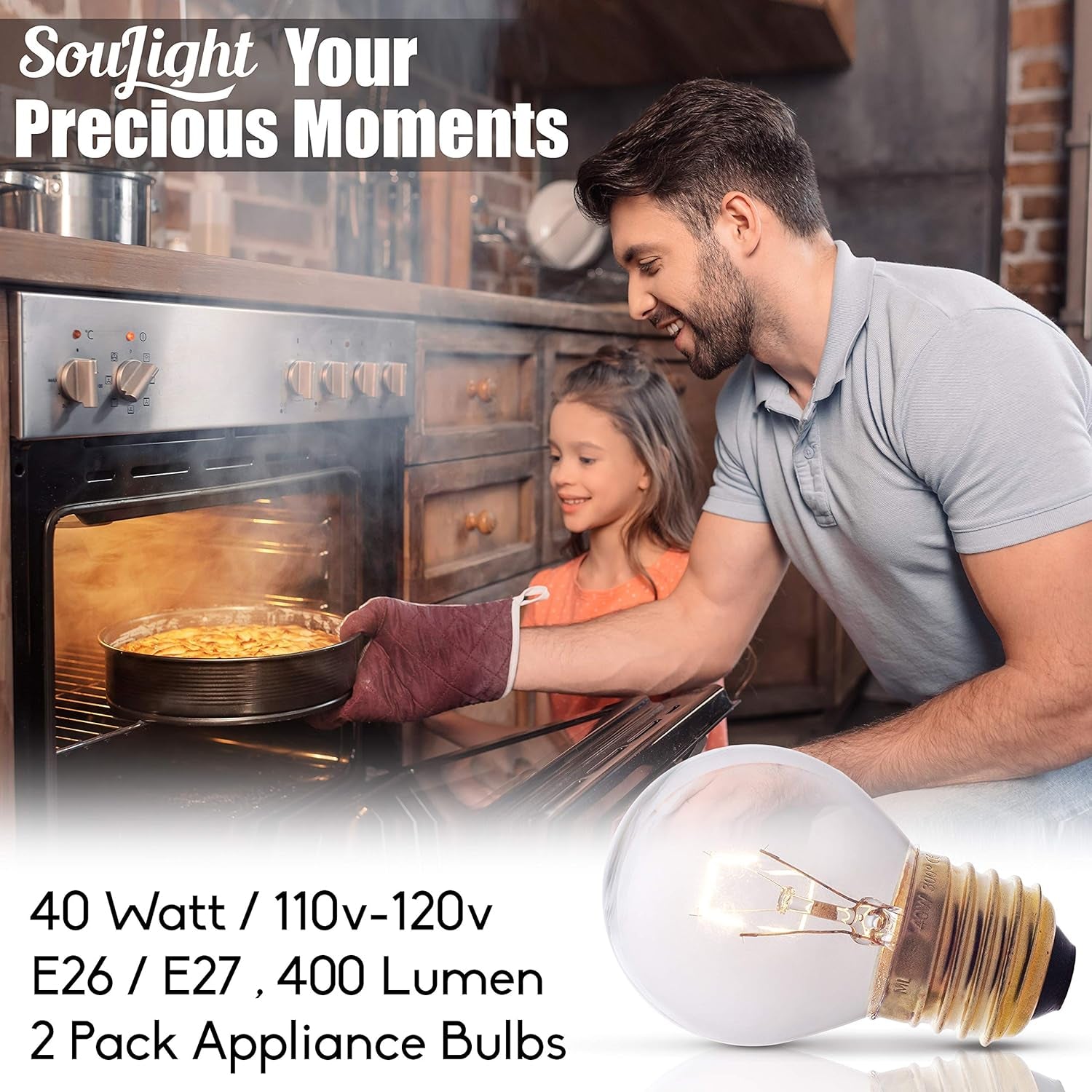 Oven Light Bulbs – 40 Watt Appliance Replacement Bulbs for Oven, Stove, Refrigerator, Microwave. Incandescent - High Temp G45 E26/E27 Socket -Warm White - 400 Lumens - Clear.2 Pack