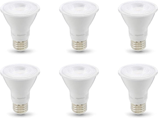Amazon Basics PAR20 LED Light Bulb, 50 Watt Equivalent, Energy Efficient 7W, E26 Standard Base, Warm White 3000K, Dimmable, 10,000 Hour Lifetime , 6-Pack
