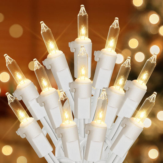Hopolon Clear Christmas Lights Set,2Pack 50Count 13Feet Incandescent Bulb Mini String Lights with White Wire for Indoor Christmas Tree Garland Birthday Wedding Party Festival Decoration,Warm White