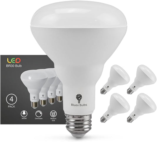 Bluex Bulbs 4 Pack 16W BR30 HO High Power LED Indoor Flood Light Bulbs - 3000K Warm White Dimmable 1600 Lumens E26 120W Equivalent Base Recessed Can Lights - R30 Home Kitchen Spot Ceiling Lights