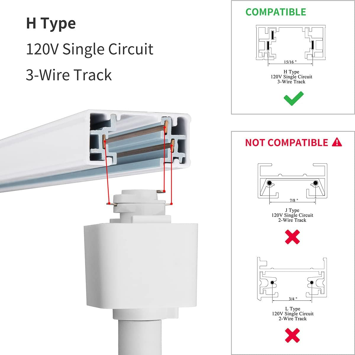 Mirrea H Type Track Lighting Head to GU10 Base Adapter Light Direction Adjustable Pack of 3 (White)
