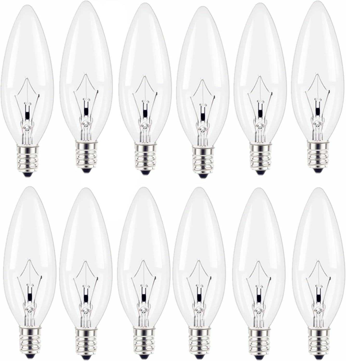 12-Pack Candelabra Light Bulbs, 60 Watt Clear Candelabra Base,Flame Shaped Incandescent Chandelier Light Bulbs, E12 B10 with Warm White 2700K, 600 Lumen Dimmable