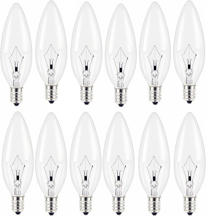 12-Pack Candelabra Light Bulbs, 60 Watt Clear Candelabra Base,Flame Shaped Incandescent Chandelier Light Bulbs, E12 B10 with Warm White 2700K, 600 Lumen Dimmable