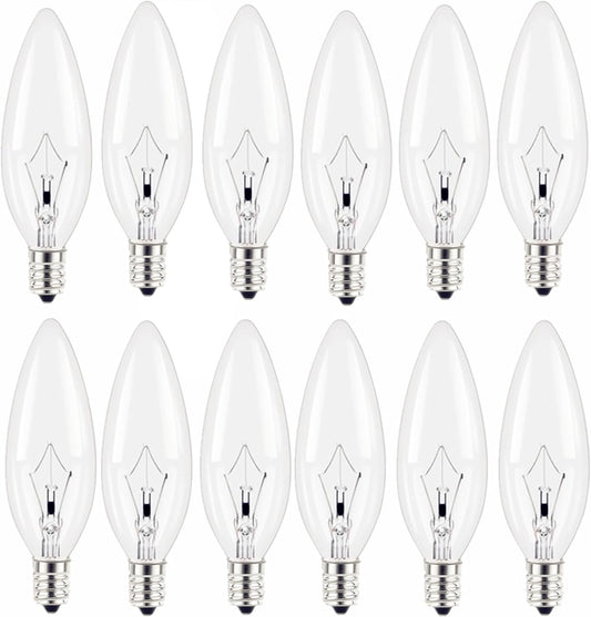 12-Pack Candelabra Light Bulbs, 60 Watt Clear Candelabra Base,Flame Shaped Incandescent Chandelier Light Bulbs, E12 B10 with Warm White 2700K, 600 Lumen Dimmable