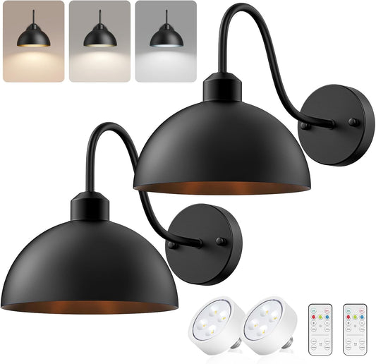 Battery Operated Wall Sconce, Wireless Sconces Set of 2 Battery Operated Light Sconces Battery Powered Wall Sconce with Remote Black Wall Sconces for Bedroom Hallway Living Room