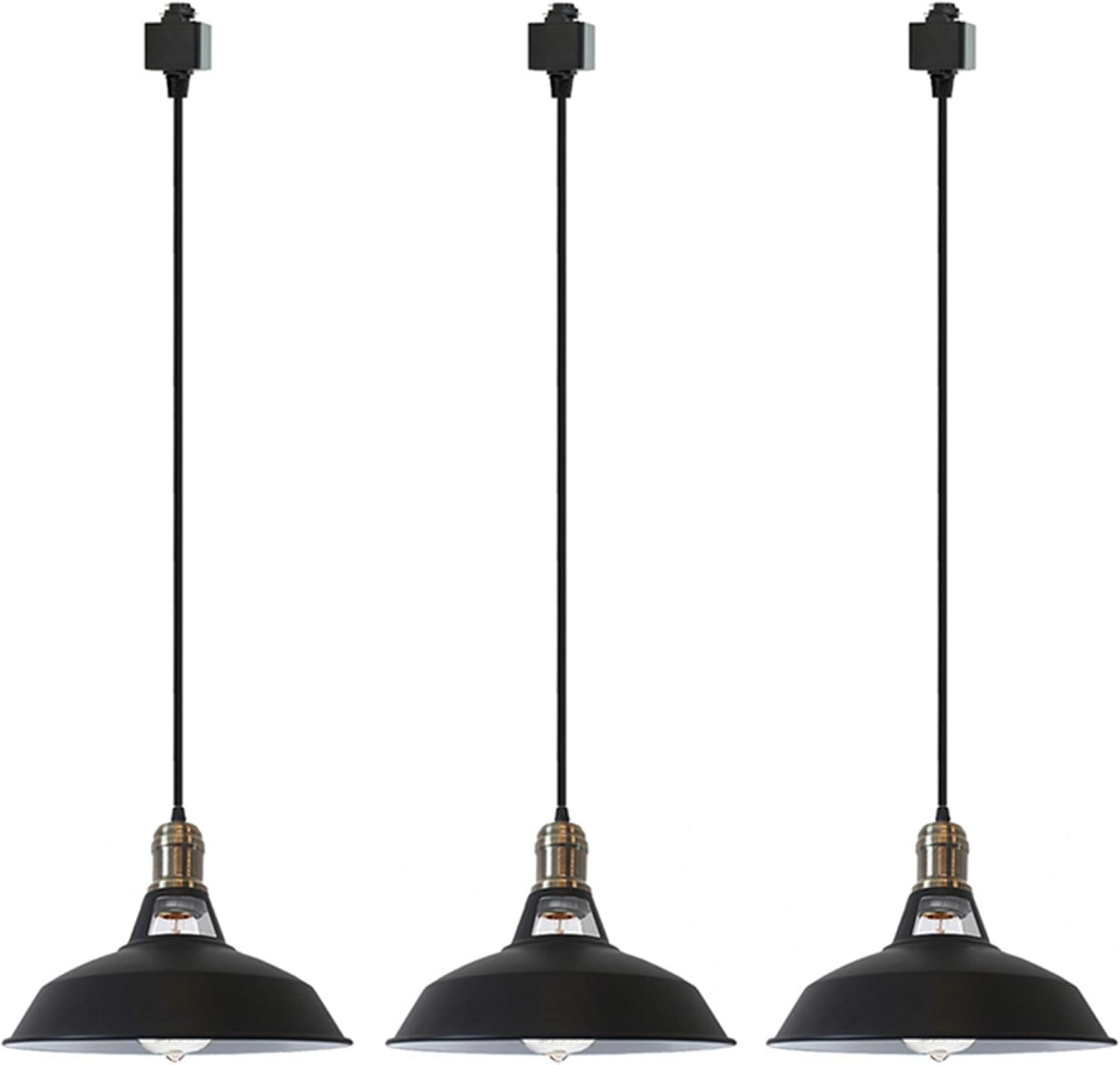 3-Pack H-Type Track Light Dimmable Pendants 4.9Ft Black Cord Black Lampshade Restaurant Chandelier Decorative Pendant Light Industrial Factory Pendant Lamp Customizable Bulb Not Included