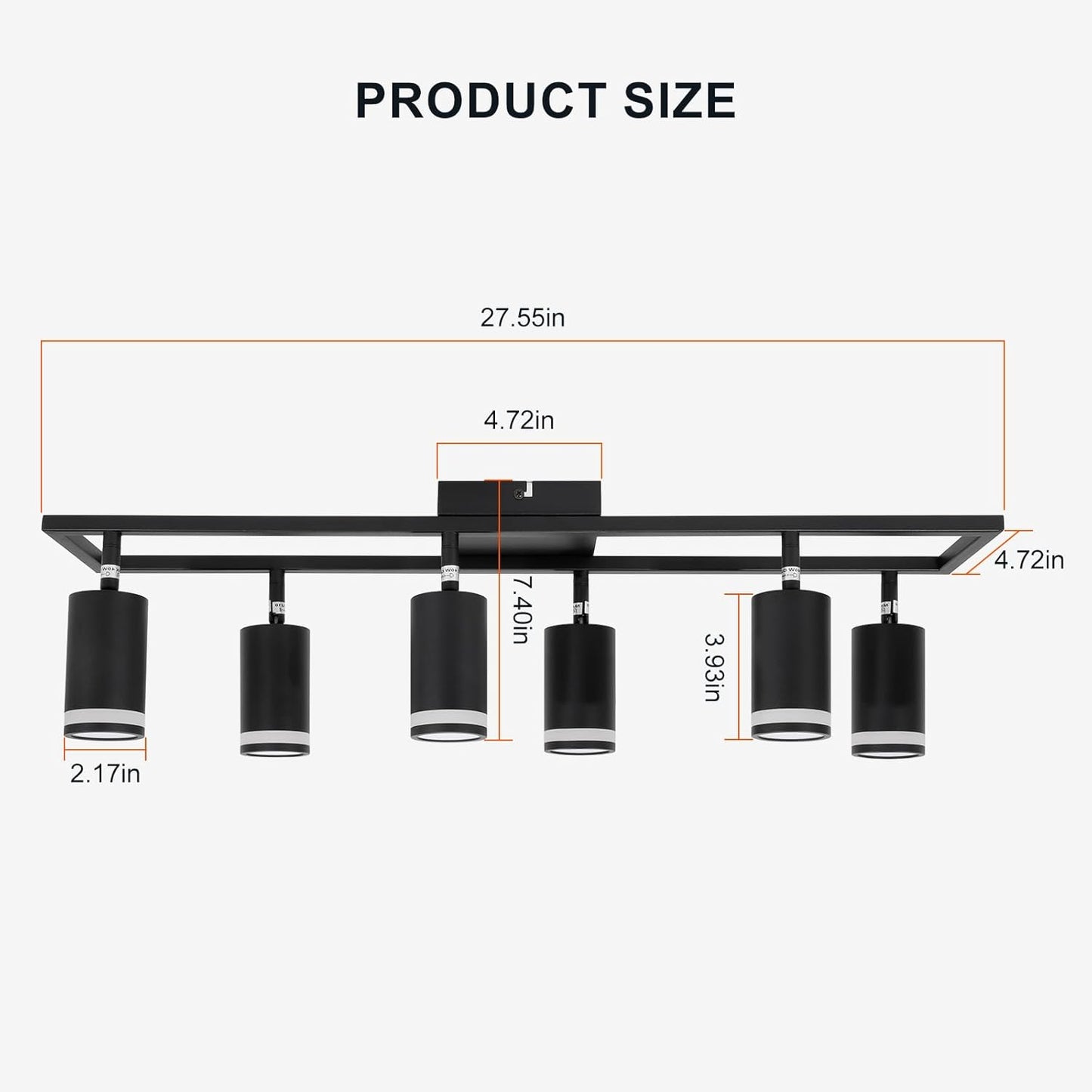 6-Light Track Lighting Fixtures Ceiling, GU10 Black Led Ceiling Spotlight, Modern Track Light Kit for Kitchen Hallway Living Room