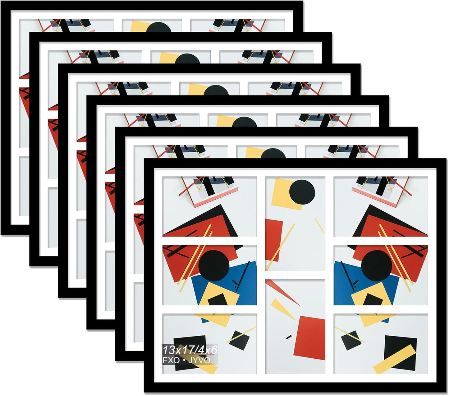 4X6 Picture Frame Collage, Display 6 4X6 Picture Collage or 13X13 Photo Only without Mat, Light Weight and High Transparent Frame for Wall - 1 Pack/Black/6-Openings