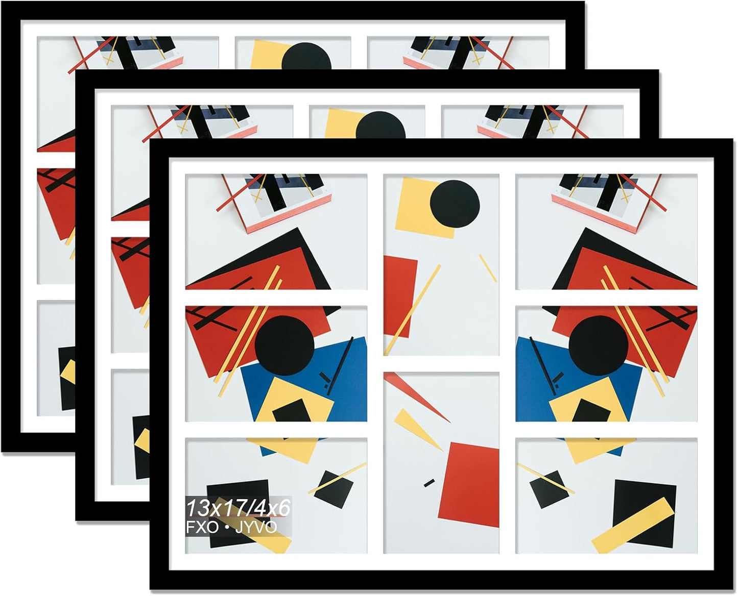 4X6 Picture Frame Collage, Display 6 4X6 Picture Collage or 13X13 Photo Only without Mat, Light Weight and High Transparent Frame for Wall - 1 Pack/Black/6-Openings