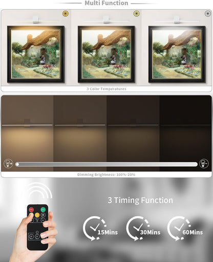 White Battery Operated Picture Light with Remote,Wireless Gallery Lights White 15.7 Inch Rechargeable Display Light Dimmable Wall Sconce for Artwork on Wall