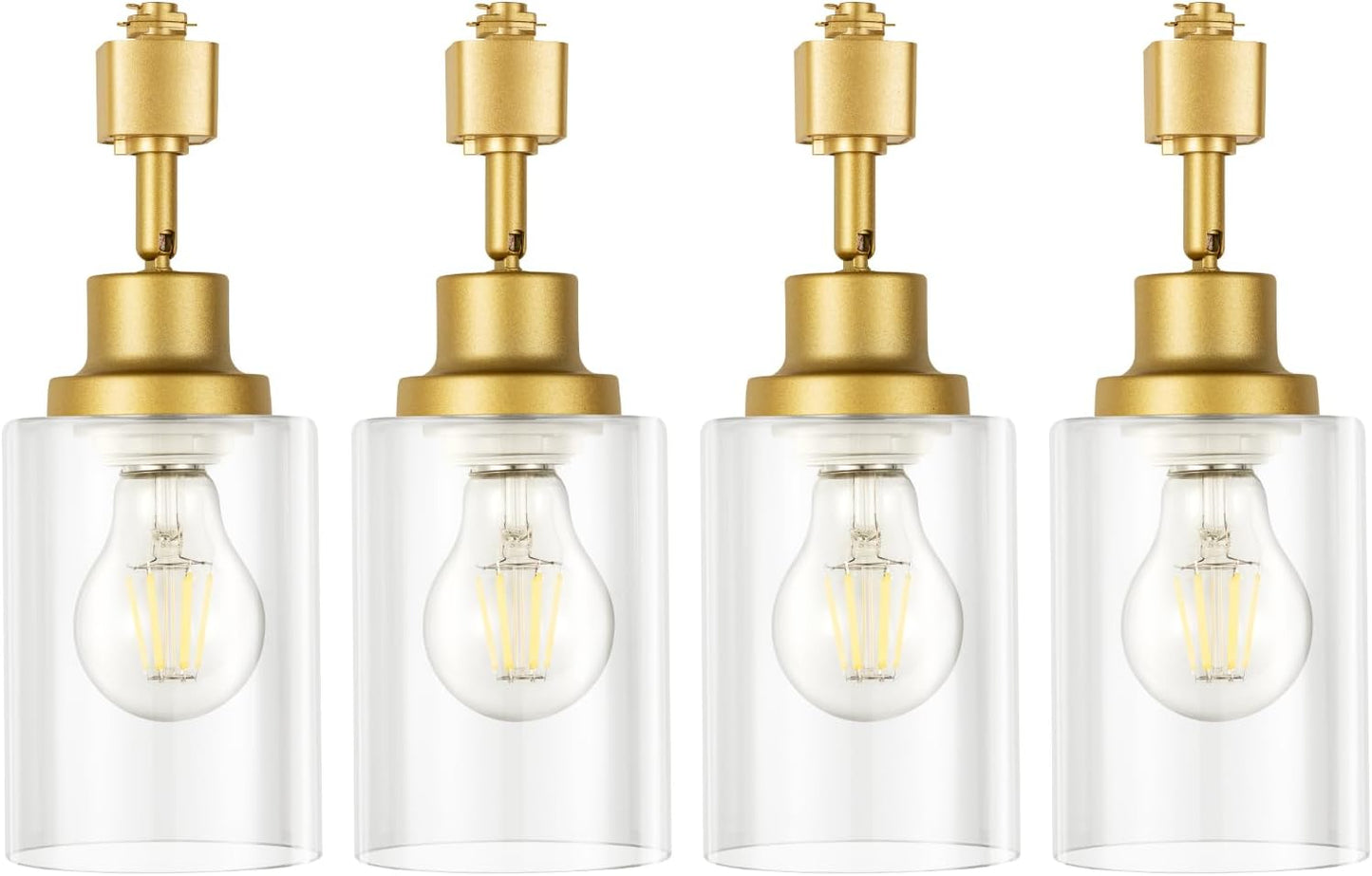 Vanoopee H Type Track Lighting Heads E26 Track Light Ceiling Modern for Kitchen, Compatible with H Track Lighting Rail System, Gold Track Lighting Fixtures with Glass Lamp Shade, 4 Pack, No Bulbs