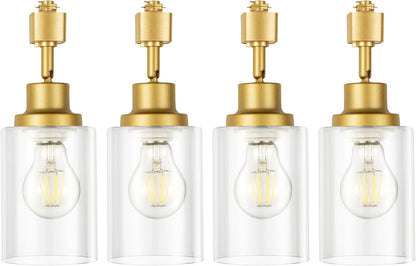Vanoopee H Type Track Lighting Heads E26 Track Light Ceiling Modern for Kitchen, Compatible with H Track Lighting Rail System, Gold Track Lighting Fixtures with Glass Lamp Shade, 4 Pack, No Bulbs