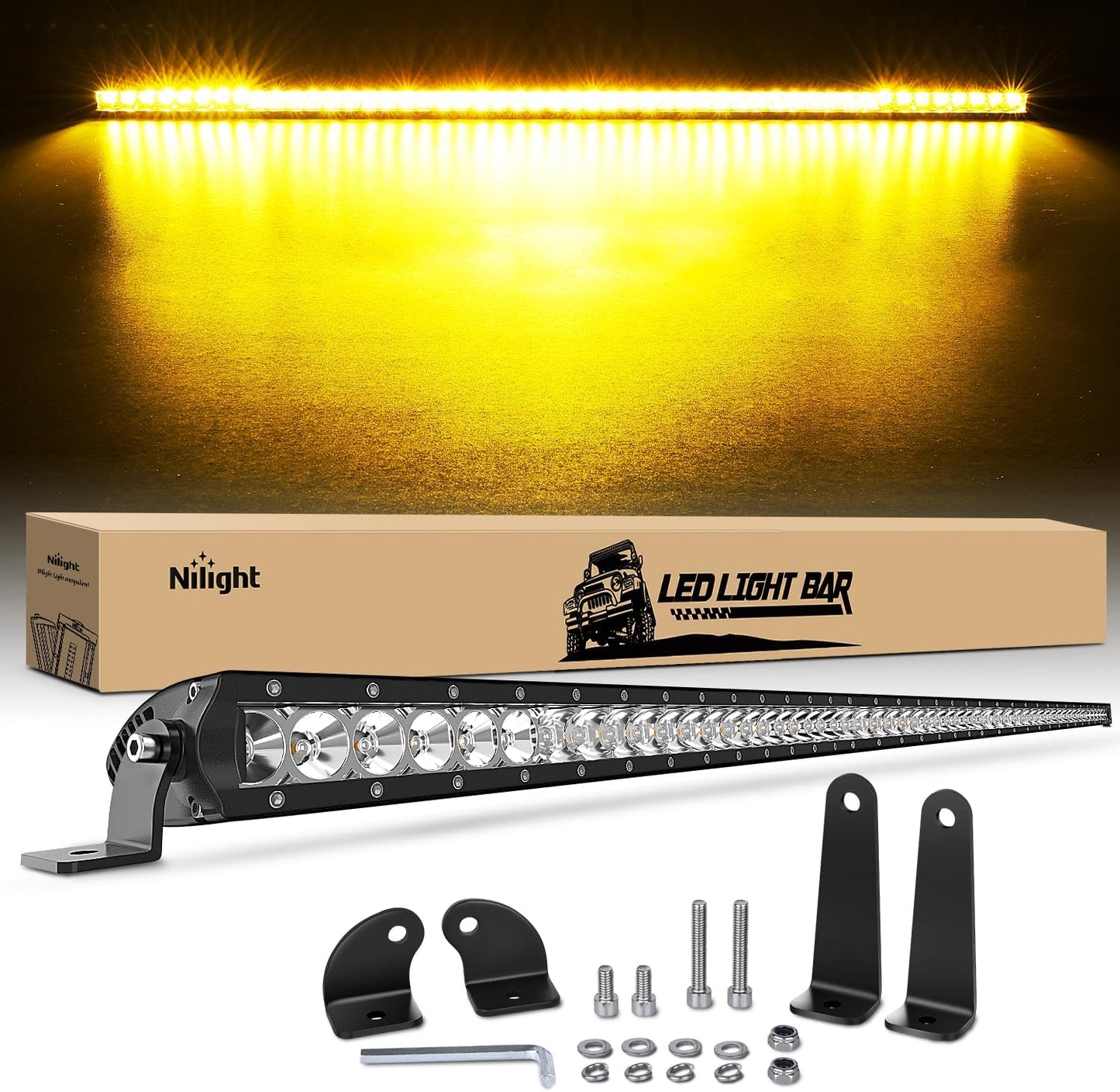 Nilight - 40007C-A 51Inch 250W Super Slim Spot Flood Combo Bar Driving Fog Single Row off Road LED Lights-2 Style Mounting Brackets, White