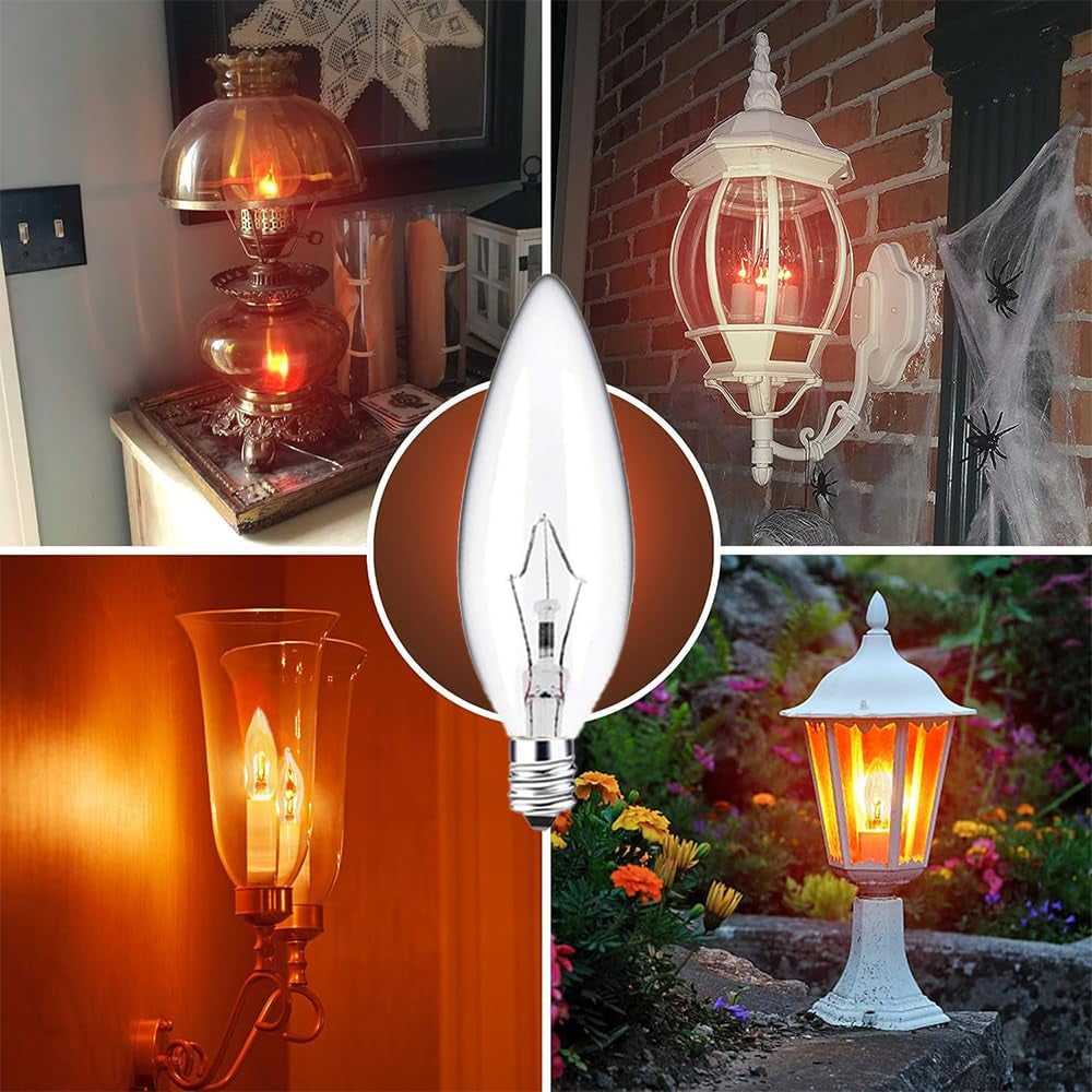 12-Pack Candelabra Light Bulbs, 60 Watt Clear Candelabra Base,Flame Shaped Incandescent Chandelier Light Bulbs, E12 B10 with Warm White 2700K, 600 Lumen Dimmable