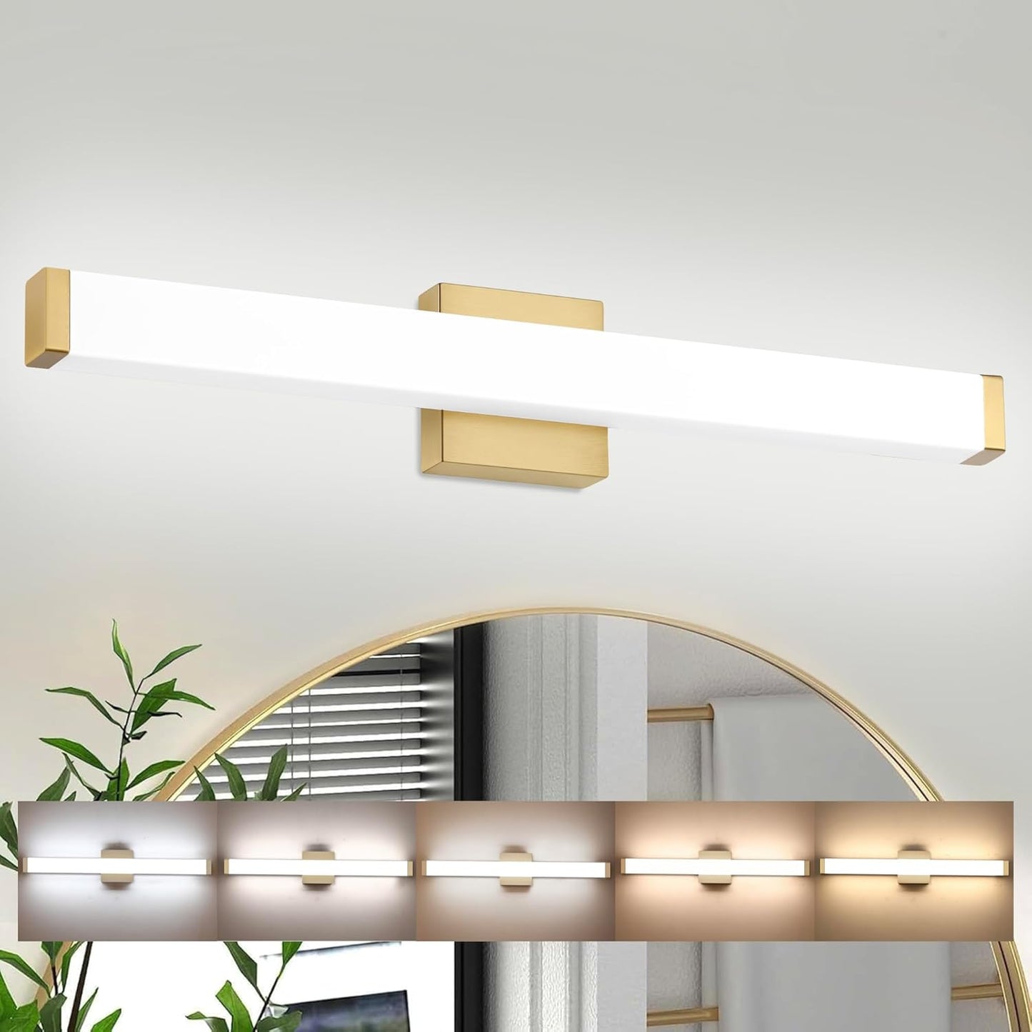 Bathroom Vanity Light Brushed Nickel Square LED 24 Inch 14W 4000K Natural White Light Wall Bar Lighting Fixtures over Mirror (Matte Black, 24In)
