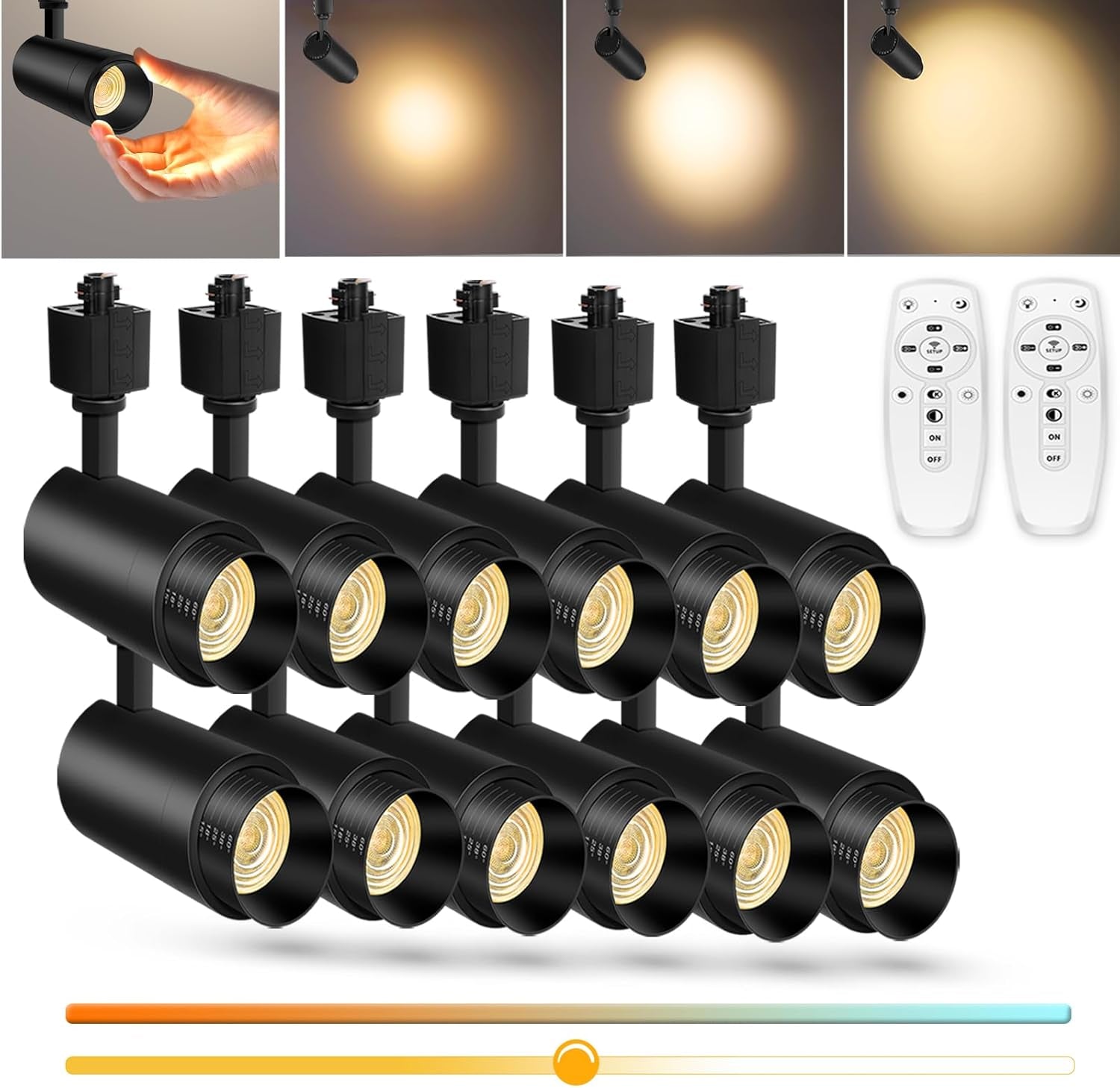 【2024 Upgraded】9-Cct 12W Zoomable LED Track Light Heads Dimmable with Remote H Track Lighting Bright Ceiling Spotlights 2700K/3000K/3500K/4000K/5000K/6000K,15°/18°/25°/38°/60° 1100Lm Black 8 Pack