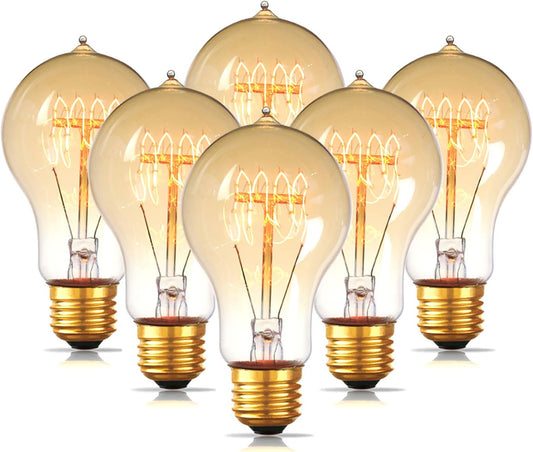 Jslinter 6-Pack Edison Light Bulb 60 Watt, Dimmable A19 Antique Vintage Old Fashioned E26 Incandescent Light Bulbs, Amber Warm White