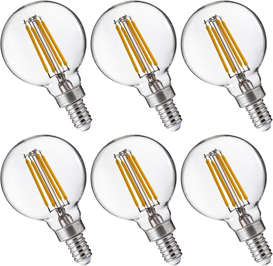 FLSNT G16.5 Dimmable LED Candelabra Bulbs 60W Equivalent, LED E12 Chandelier Light Bulbs, 550LM, CRI90, 5.5W, AC 120V, 6 Pack, 2700K Soft White