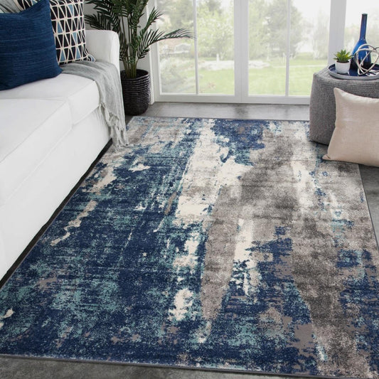 LUXE WEAVERS Euston Collection D.Blue-L.Blue 8X10 Modern Abstract Area Rug