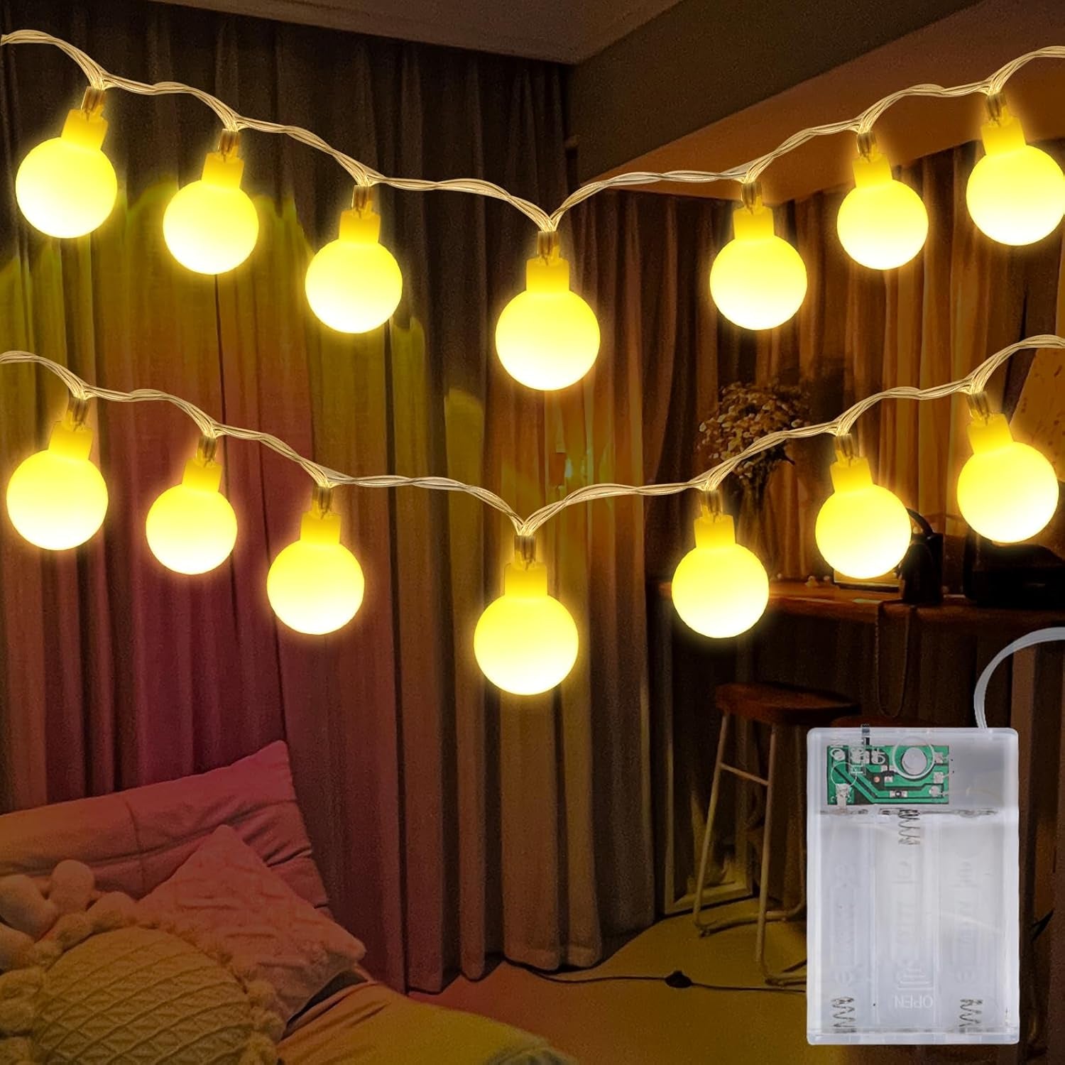 Domestar Photo Clip String Light, 16.4Ft 50LED Fairy Lights with 50 Clear Clips, Photo Light for Hanging Pictures Bedroom Wall Decor Christmas Wedding Décor