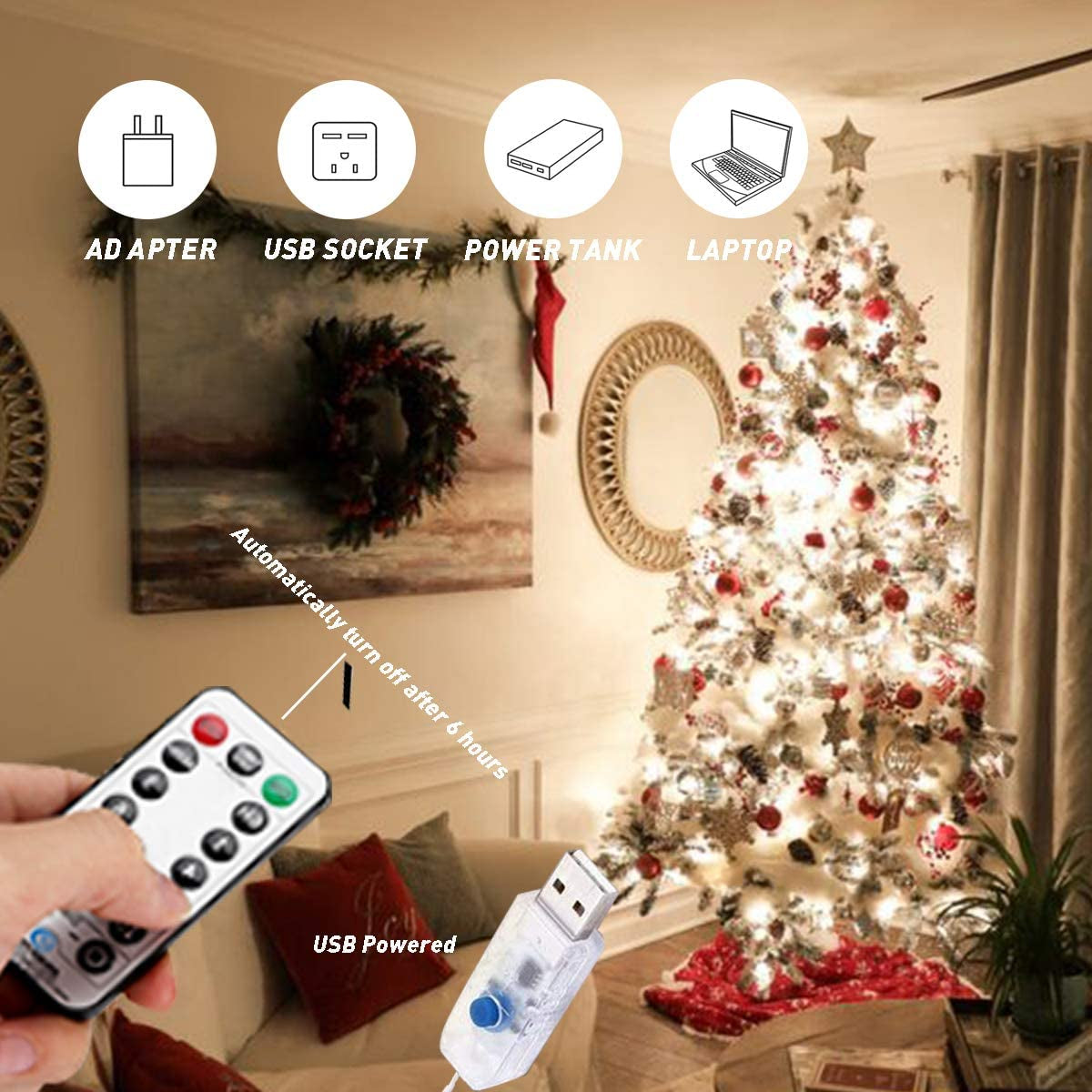 33Ft Photo Clip String Lights,Usb or Battery Powered,8 Modes 100 LED 10M Hanging String Fairy Lights with Remote,Decoration for Bedroom Christmas Wedding Décor