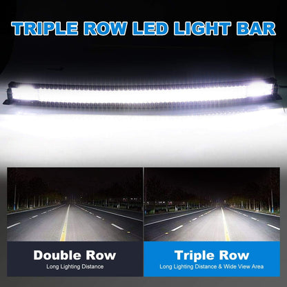 50" LED Light Bar Curved T-Former Triple Row 684W Flood Spot Combo Beam off Road Lights 2Pc 4Inch 60W Spot Driving Fog Lights with Rocker Switch Harness Wiring for Trucks, ATV, UTV, Jeep, Boat, Pickup