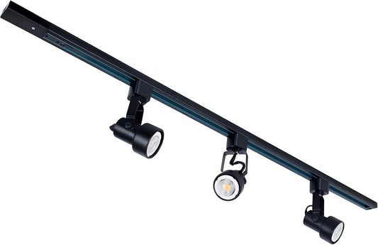 34" 3-Light Track Lighting Kit with H Type Track & Feed & End Cap for Kitchen,Retail,Living Room,3 Dimmable Warm White Led Bulbs Included, Hardwired,Black