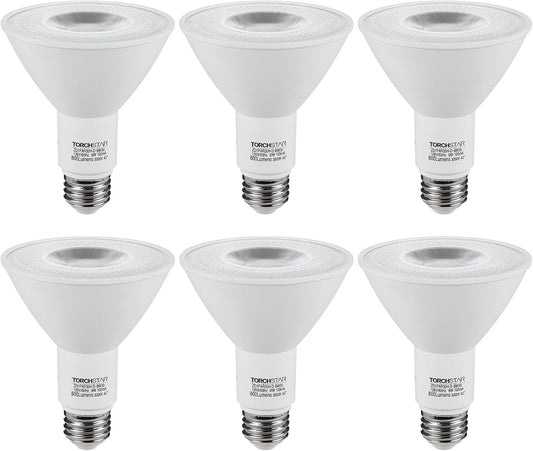 TORCHSTAR PAR30 Long Neck LED Bulb, 8W=75W, CRI90+ Dimmable LED Spotlight Bulbs, 3000K Warm White, UL Listed, 800LM Super Bright, for Recessed Trim Lighting, Track Light, Pack of 6