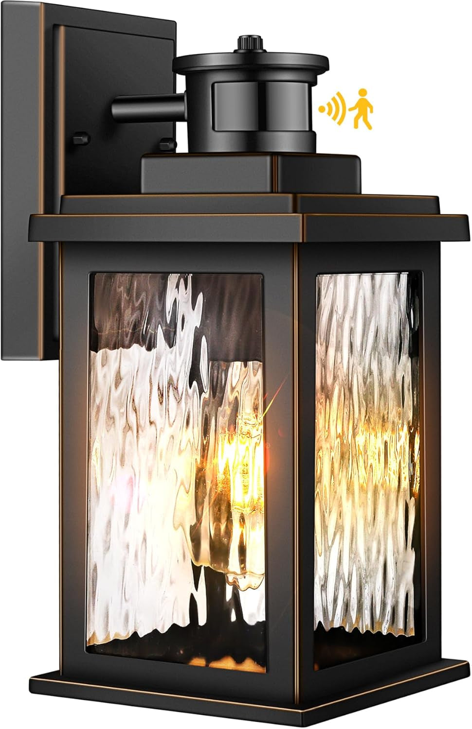 VIANIS Outdoor Motion Sensor Lights for House Oil-Rubbed Bronze, Exterior Waterproof Porch Lights Fixture Wall Mount for House, Aluminum Wall Lantern with Tempered Ripple Glass for Garage Entrance