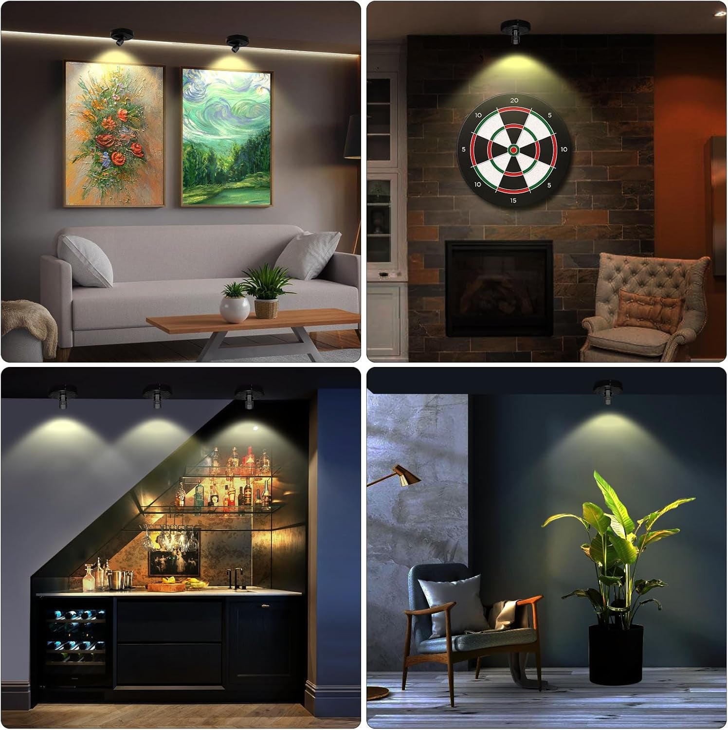 Spotlight Battery Powered, Wireless Picture Light, Accent Spot Light for Indoor Plant Tree, Display LED Puck Lights with Remote and Timer, Stick Uplighting for Photo Painting Dartboard Wall Decor Art