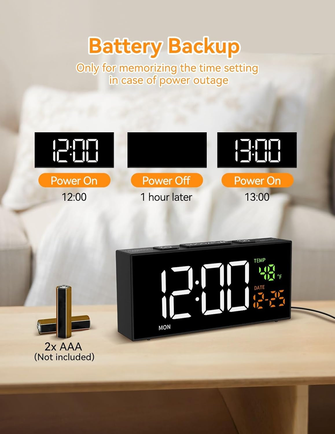 Netzu Alarm Clocks for Bedrooms, Digital Clock with Date Temperature and Weekday, Manual DST, Snooze, 2 Alarms, 4 Volumes for Living Room Home Bedside Desk (Black)