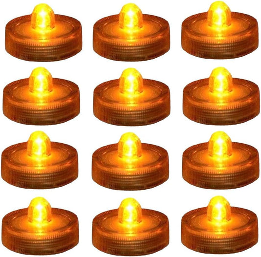 Halloween Pumpkin Lights Decoration,Led Battery Flameless Tea Light, Submersible Tea Candle Waterproof Decorations Underwater Vase Light for Party and Wedding,12 Pcs