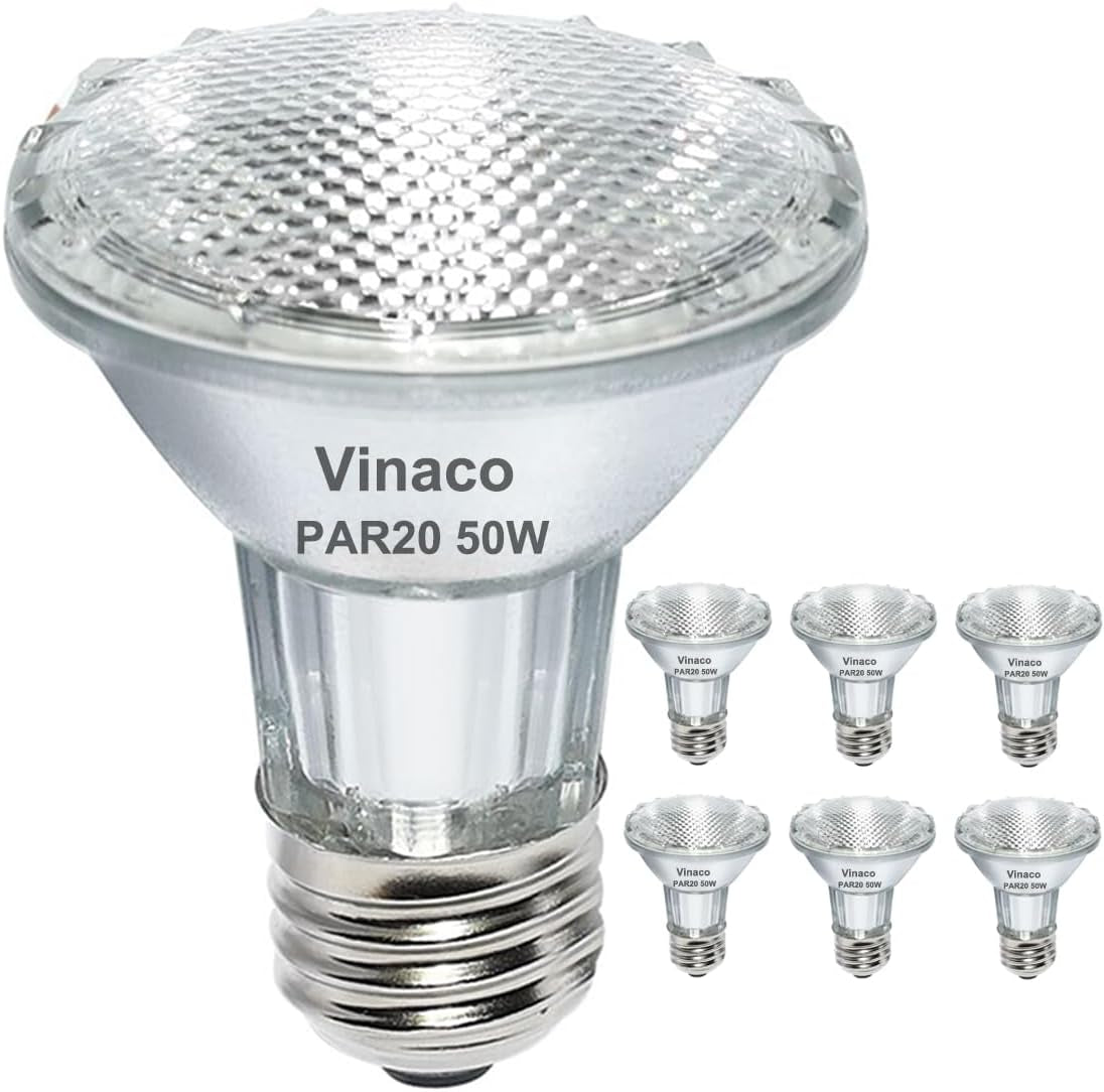 Vinaco PAR20 Halogen Light Bulbs, 6PCS 39W PAR20 Halogen Dimmable, 3000K Warm White, High Brightness PAR20 Flood 39W 120V 480 Lumens Equivalent PAR20 50W 120V, PAR20 E26 Medium Base for Track Lights