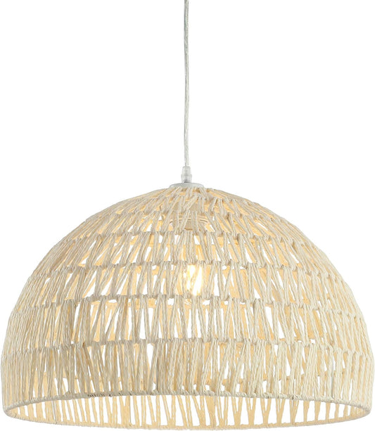 JONATHAN Y JYL6504A Campana 20" 1-Light Bohemian Modern Woven Rattan/Iron LED Pendant Farmhouse Coastal Adjustable Dining Room Living Room Kitchen Island Foyer Bedroom Hallway, Cream