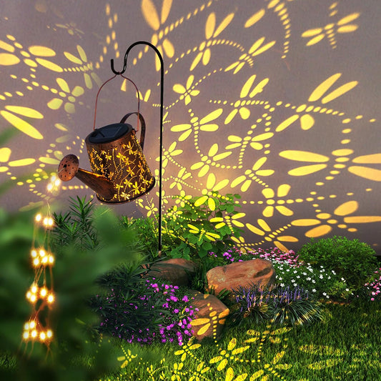 Solar Watering Can Outdoor Lights Garden Decor,Dragonfly Hanging Lantern Waterproof Landscape Lights outside Decoration for Yard Porch Patio Pathway Gardening Gifts(With 32 Inch Shepherd Hook)