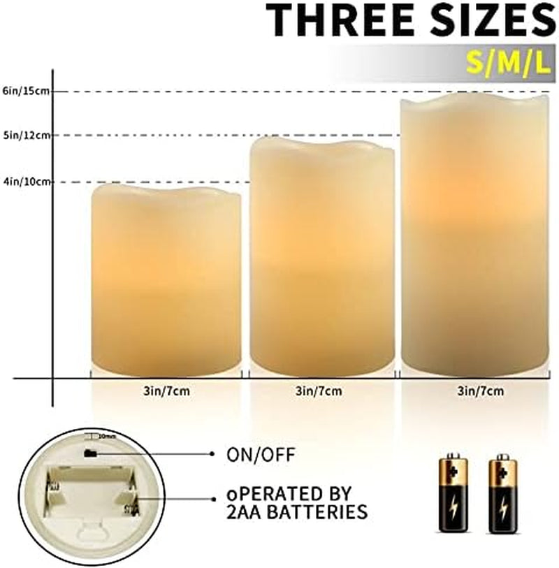 Battery Operated Flameless Candles: Remote Control LED Electric Set of 3 H4”5”6”D2.2” Ivory Real Wax Pillar Flickering Candle with Timer Home Halloween Christmas Gift Deco Ivory Classic Style