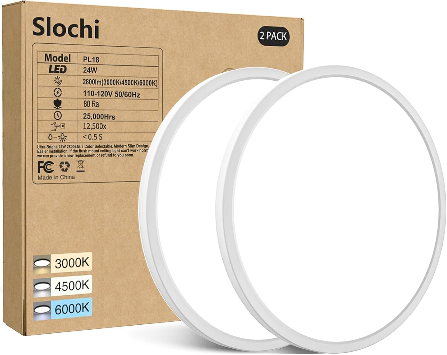 4PACK LED Flush Mount Ceiling Light Fixture White, 9Inch 24Watt, 3000K/4500K/6000K LED Ceiling Light, Ultra Slim Flush Mount LED Ceiling Lamp for Bedroom, Living Room, Kitchen, Hallway,Not-Dimmable