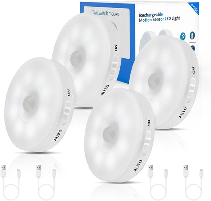 Improved LED Rechargeable Motion Sensor Light Indoor, Long-Lasting Battery, Closet Lights Motion Sensored, Motion Sensor Night Light, Puck Lights for Closet, Cabinet, Kitchen - Cool 2Pack