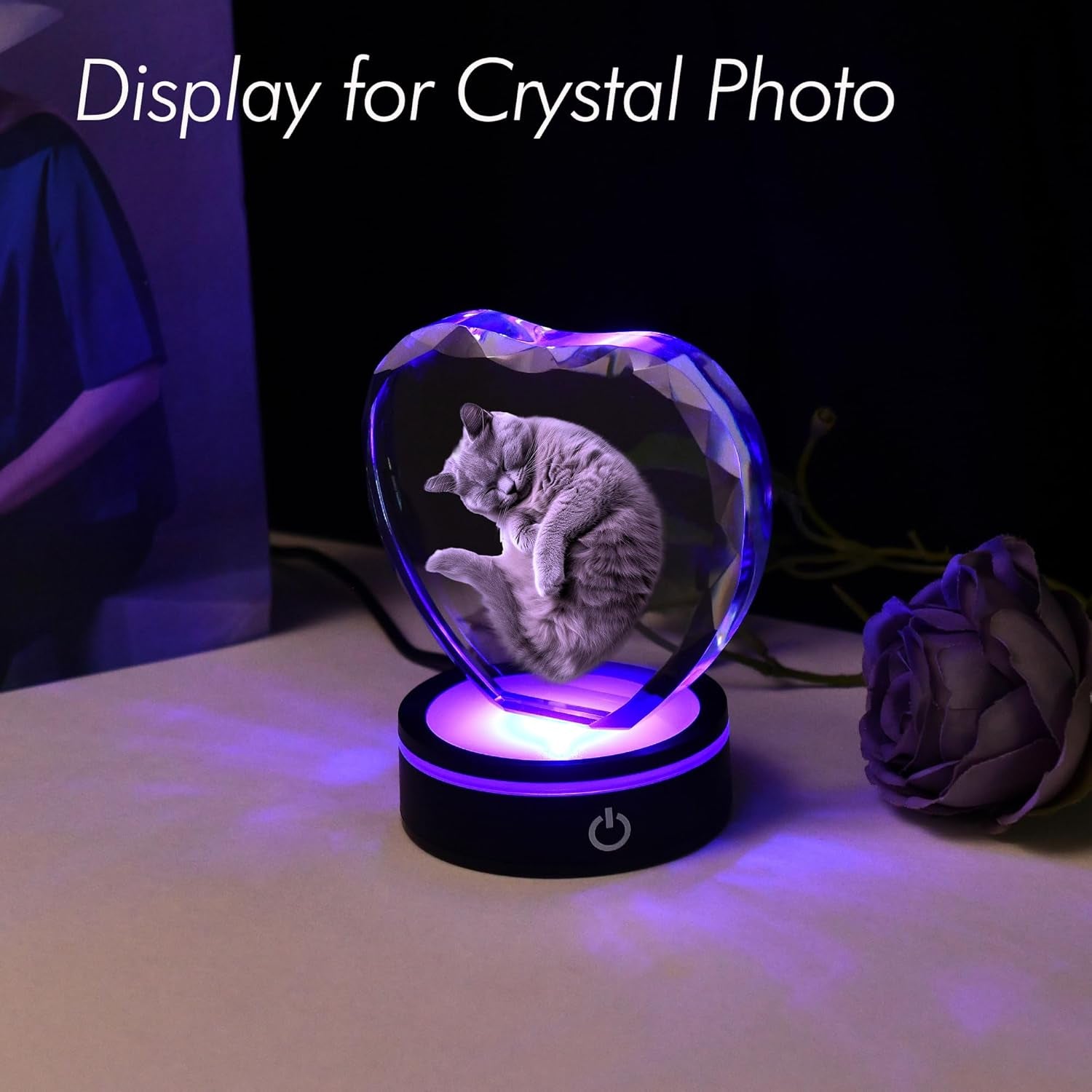 IFOLAINA LED Light Base Lighted Display Stand for Crystal 3D Photo Glass Art Tumbler RGB Multicolor Lighting round Black Pedestal - Flat