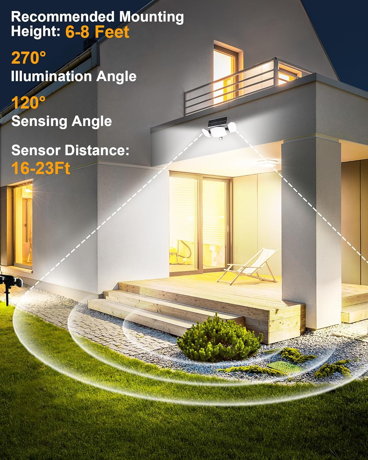 Solar Motion Sensor Outdoor Lights with Stakes, 208 LED Super Bright IP65 Waterproof 3 Heads Solar Powered Security Flood Lights for Outside