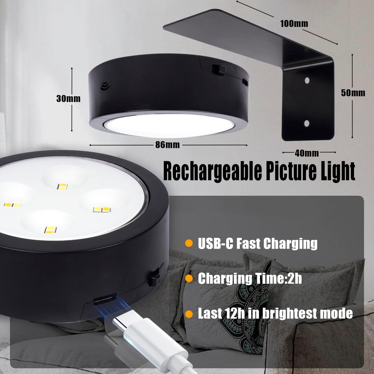 3Pack LED Picture Light Magnetic Painting Light with Remote and Dimmable Timer, LED Picture Frame Lights for Wall, Art Display Light with 3 Lighting Modes, Wireless Wall Decor Puck Lights, Black