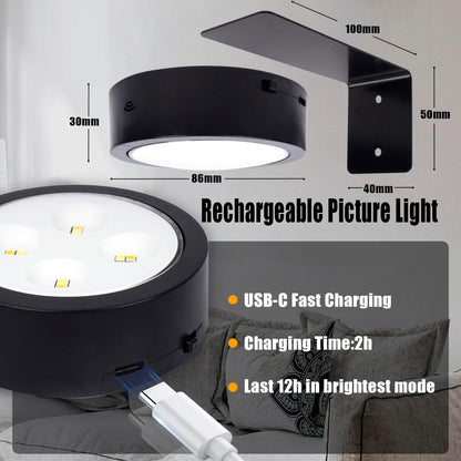 3Pack LED Picture Light Magnetic Painting Light with Remote and Dimmable Timer, LED Picture Frame Lights for Wall, Art Display Light with 3 Lighting Modes, Wireless Wall Decor Puck Lights, Black