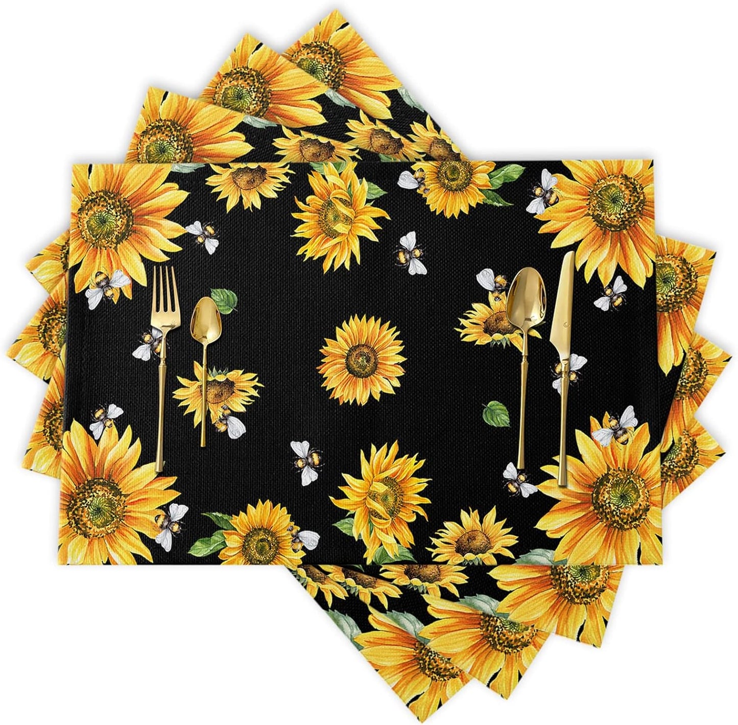 Sunflower Placemats, Red Truck Placemats for Dining Table, Farmhouse Decor Floral Placemats Set of 6, Heat-Resistant Washable Place Mats, Kitchen Table Mats for Party Sunflower Kitchen Decor Placemats