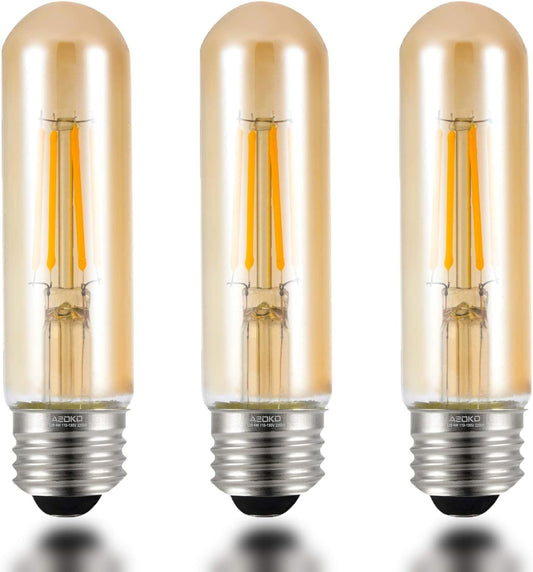 T10 LED Bulbs 2200K Warm White, 4W Amber Colored Tubular Edison Light Bulbs, E26 Medium Base,40 Watt Equivalent, Dimmable Tube Vintage Led Bulbs, LED Filament Bulb for Desk Lamp, Display Pendant Light