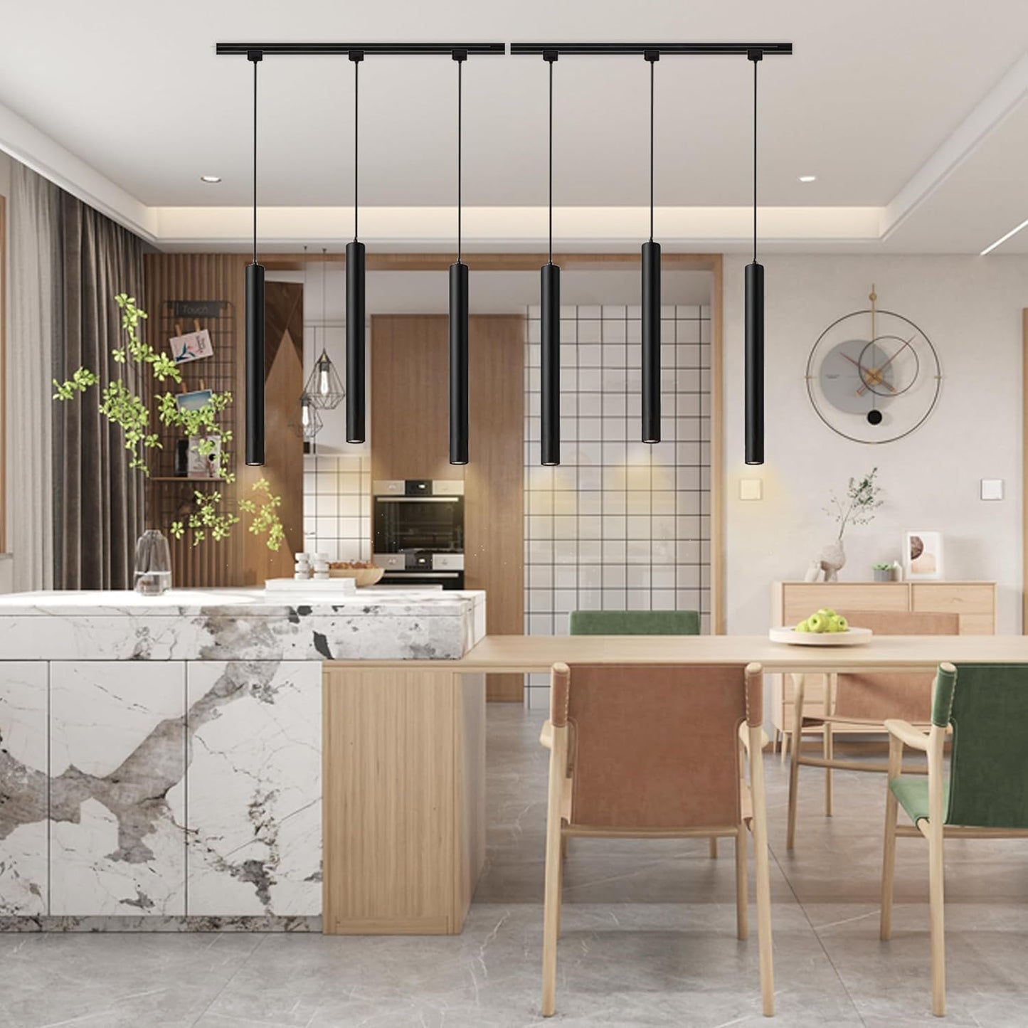 Black Pendant Light 6 3CCT LED Complete Lighting Kit Track or Ceiling Pendant Lighting Fixtures for Kitchen Island, Dining Room, Bedroom, Restaurant, Hotel, Bar