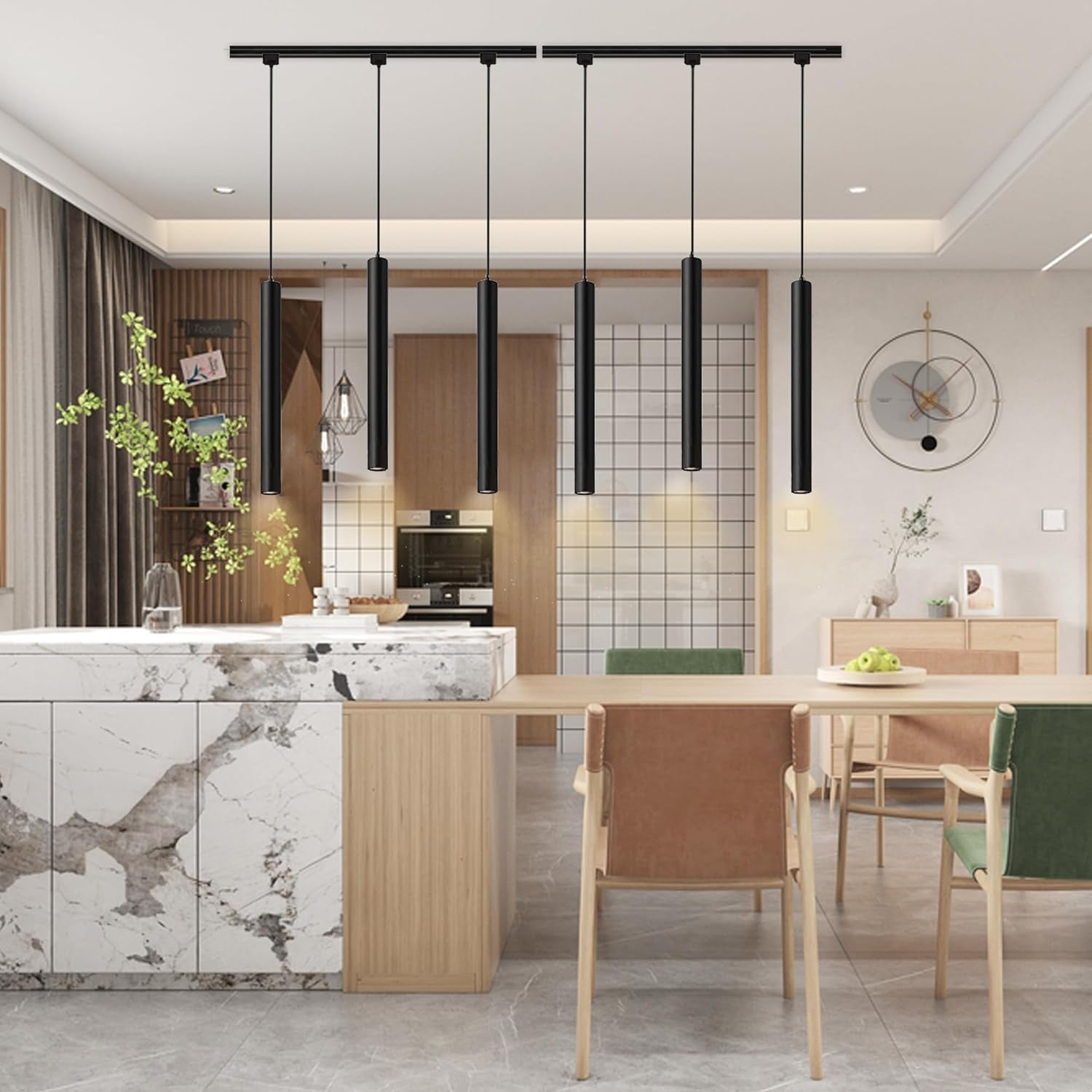 Black Pendant Light 6 3CCT LED Complete Lighting Kit Track or Ceiling Pendant Lighting Fixtures for Kitchen Island, Dining Room, Bedroom, Restaurant, Hotel, Bar