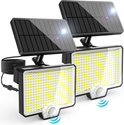 294 LED Split Solar Motion Sensor Outdoor Lights, 2600Lm Solar Flood Lights, IP67 Waterproof outside Solar Powered Security Spot Lights for Porch Patio Yard Garage Fence Garden, 2 Pack Black