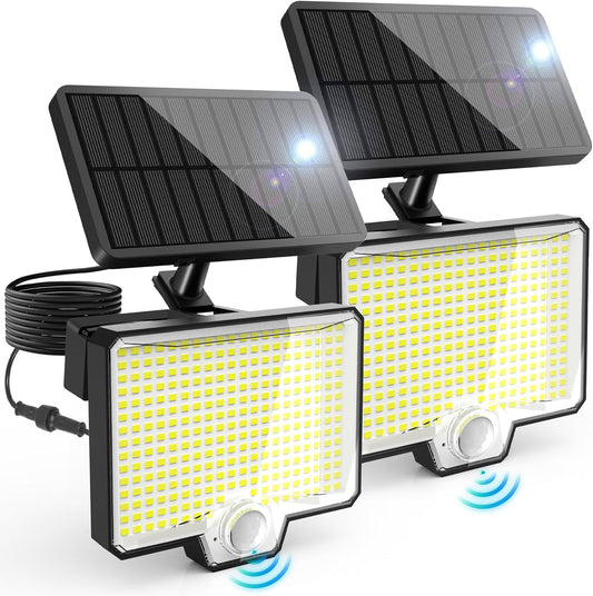 294 LED Split Solar Motion Sensor Outdoor Lights, 2600Lm Solar Flood Lights, IP67 Waterproof outside Solar Powered Security Spot Lights for Porch Patio Yard Garage Fence Garden, 2 Pack Black