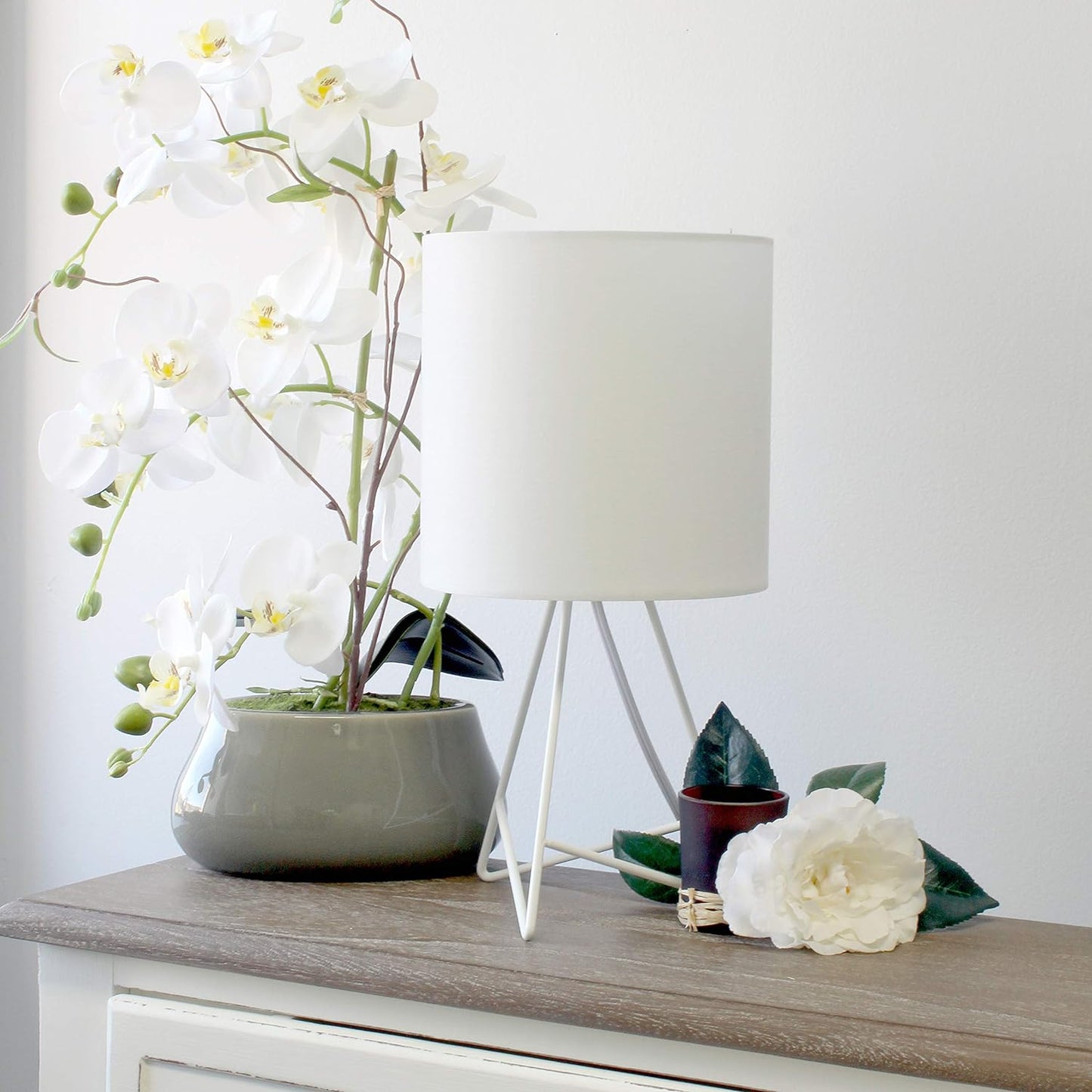 Simple Designs LT2066-GDW-LB 14" down to the Wire Table Lamp for Bedroom, Living Room, Entryway, Office, Gold with White Shade, with Feit LED Bulb Included