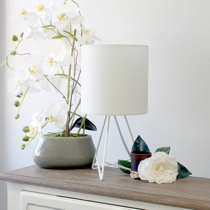 Simple Designs LT2066-GDW-LB 14" down to the Wire Table Lamp for Bedroom, Living Room, Entryway, Office, Gold with White Shade, with Feit LED Bulb Included